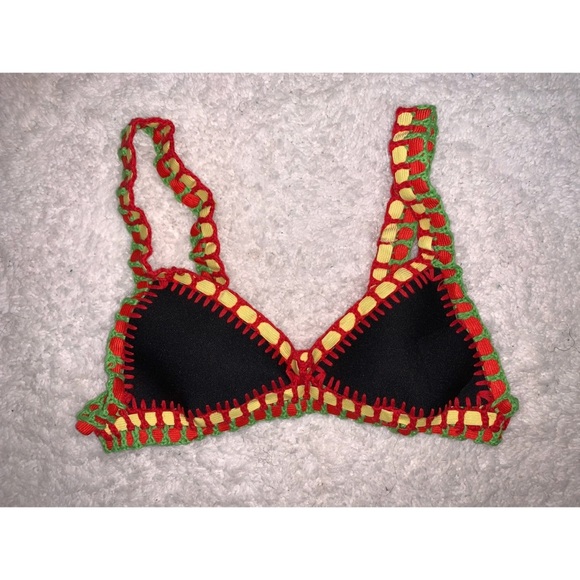 Y2K 2000 Crochet Triangle Bikini Set Rastafarian bae honeymoon anniversary sexy - Picture 2 of 6